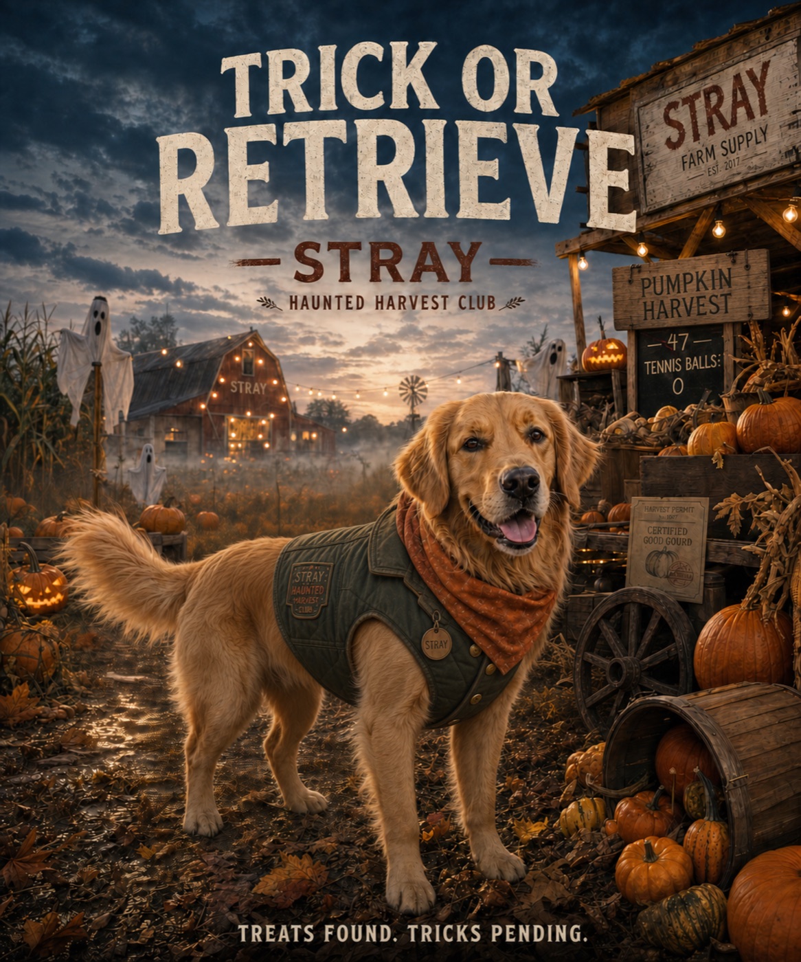 Golden Retriever en granja de calabazas